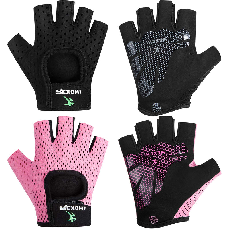 2 Pairs Workout Gloves Women Adjustable Weight Lifting Gloves Gym Exercise Workout Gloves Breathable Training Gloves for Men and Women Fitness, Biking, Pull up, Cycling Black, Pink Medium - BeesActive Australia