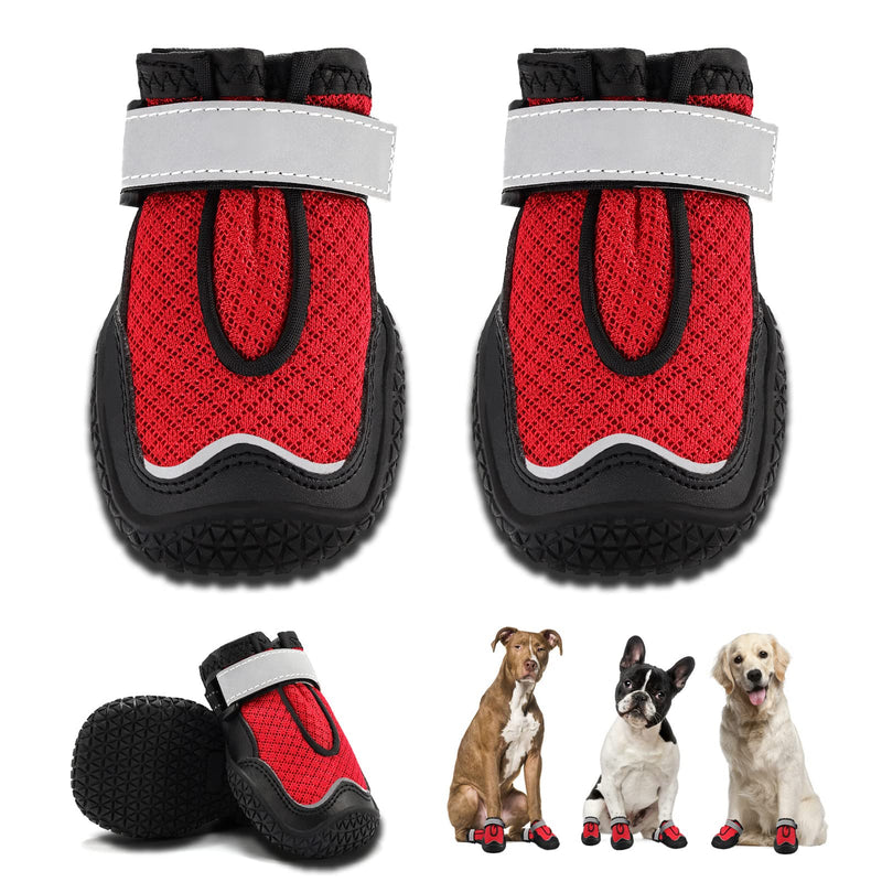 Hcpet Dog Boots Breathable Dog Shoes for Hot Pavement, Heat Resistant Dog Booties with Reflective Straps, Puppy Outdoor Paw Protectors with Rubber Soles for Hiking and Running 3: 2.6"x2.0"(L*W) for 31-35 lbs Red-4pcs - BeesActive Australia
