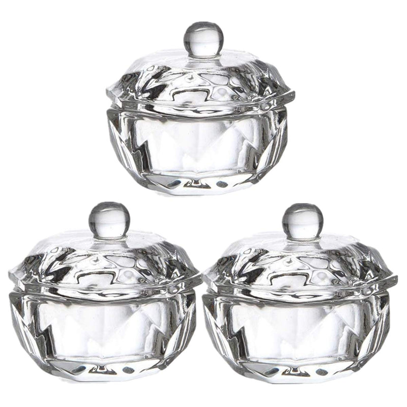 3 Pieces Nail Dappen Dish with Lid Glass Dapping Dish Nail Crystal Bowl for Acrylic Liquid Powder - BeesActive Australia