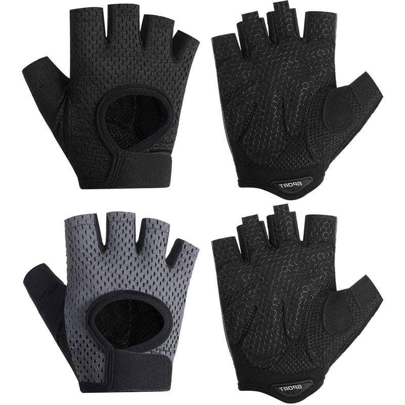 2 Pairs Workout Gloves Women Adjustable Weight Lifting Gloves Gym Exercise Workout Gloves Breathable Training Gloves for Men and Women Fitness, Biking, Pull up, Cycling Black, Gray Large - BeesActive Australia