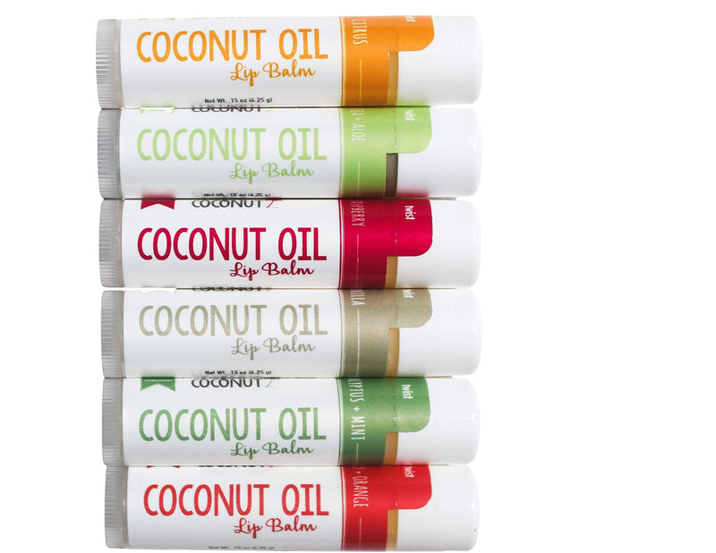 USDA Organic Coconut Oil + Beeswax Lip Balm with Vitamin E from The Crafted Coconut | 100% Natural Chapstick to Moisturize Dry and Chapped Lips | Great for Kids | Variety Pack of 6 Assorted Flavors - BeesActive Australia