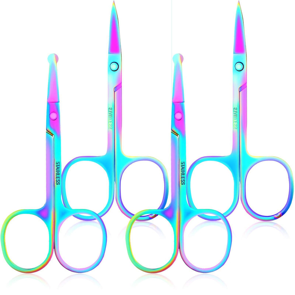 4 Pieces Cuticle Scissors Curved and Rounded Eyebrow Scissors Multi-purpose Nail Scissors Facial Hair Scissors Stainless Steel Small Grooming Scissors for Eyelashes Mustache Trimming (Rainbow) Rainbow - BeesActive Australia