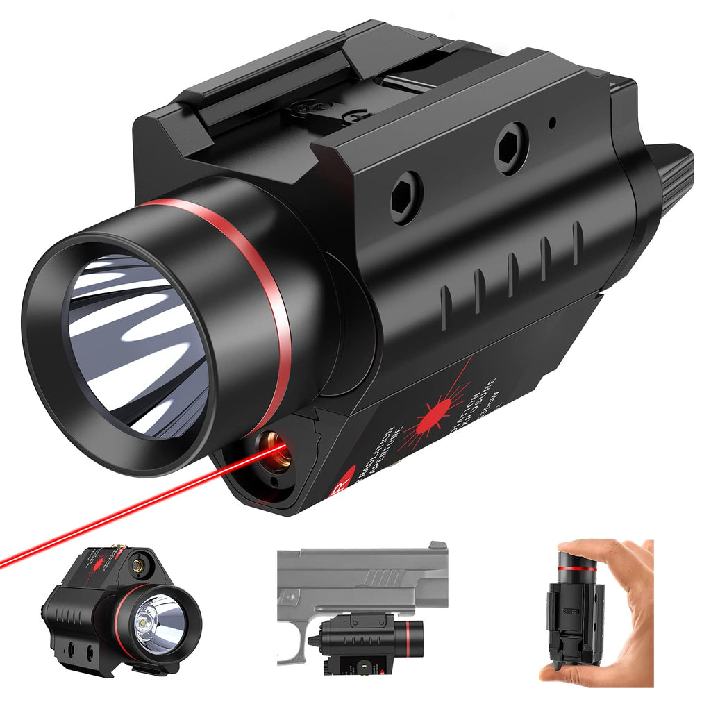 EZshoot Tactical Flashlight with Green / Red Beam, Pistol Laser Light Combo with Strobe 200 Lumens Picatinny Rail Mount Flashlight for Handgun w/ 2X CR123A Batteries - BeesActive Australia