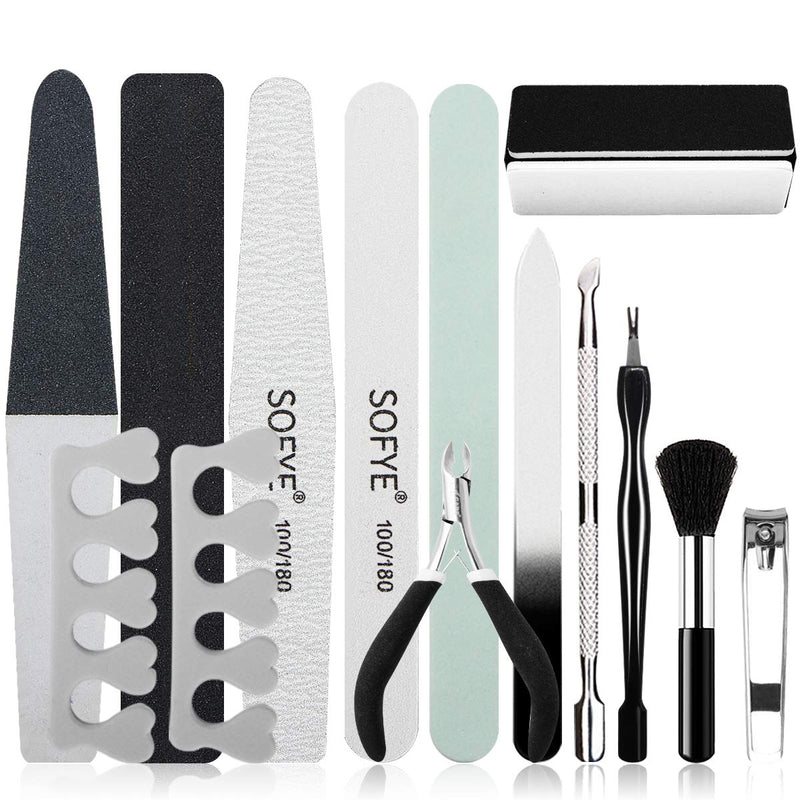 SOFYE Nail Files Set Professional Manicure Pedicure Set Nail Buffers Nail Files Double Sided Emery Board Grooming Kit Salon manicure kit Washable Effectively 15 in 1(Black) v6.0 - BeesActive Australia