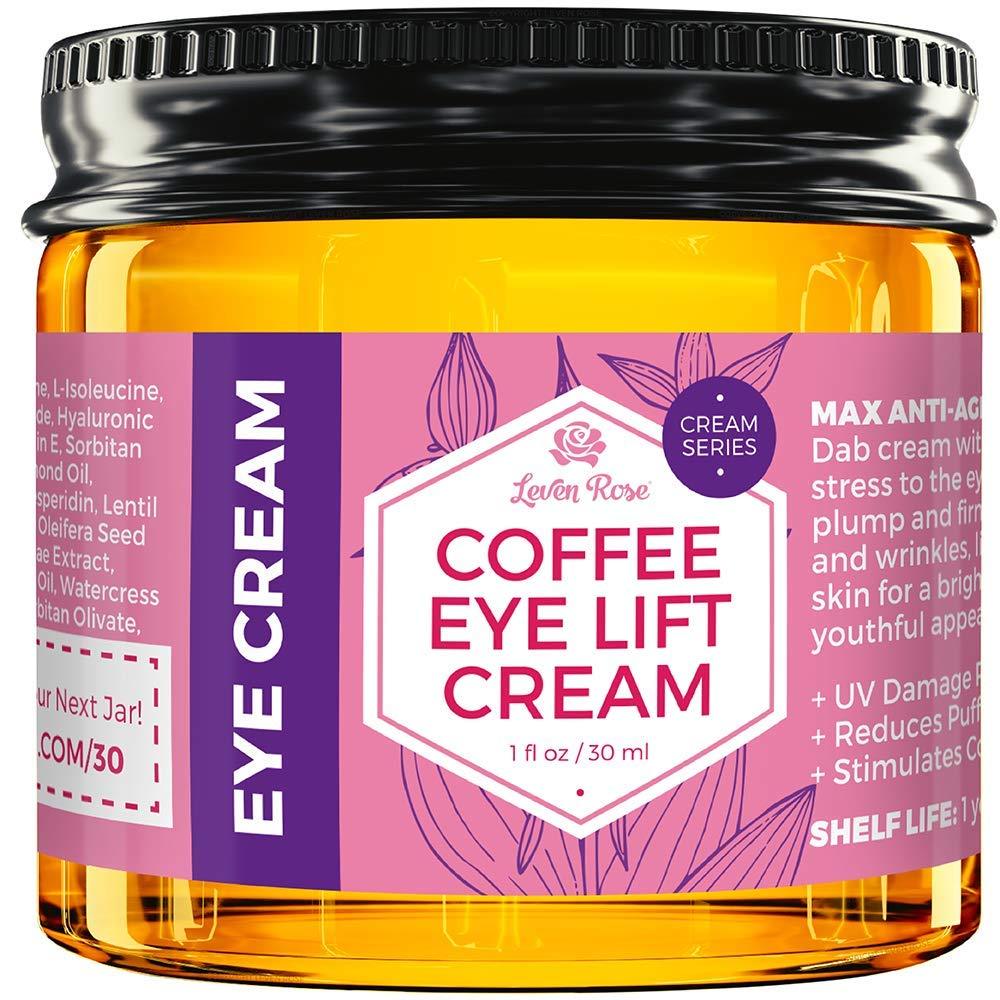 Coffee Eye Lift Cream by Leven Rose 100% Natural, Reduces Puffiness, Brightens Tired Eyes & Dark Circles, Anti Aging, Firming, Collagen Building, Deep Hydrating Wrinkle Creme 1 oz - BeesActive Australia