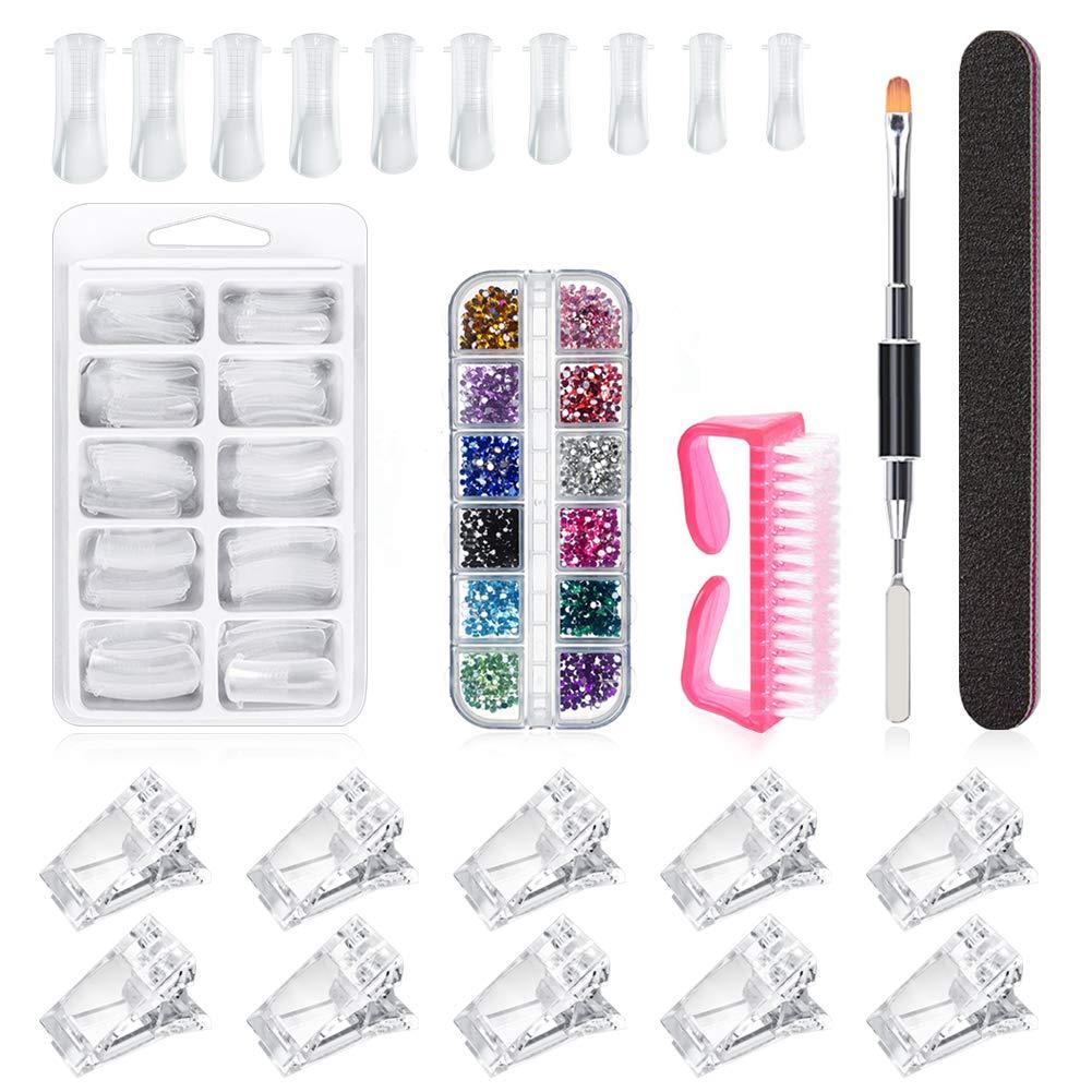 Spove Poly Extension Gel Dual Nail Forms Set Poly Gel For Quick Building Nail Kit, Stiletto Scale Gel Nail Molds, Acrylic Nail Tips Clips, Dual-Ended Spatula Brush, Diamonds Accessories for Polygel - BeesActive Australia