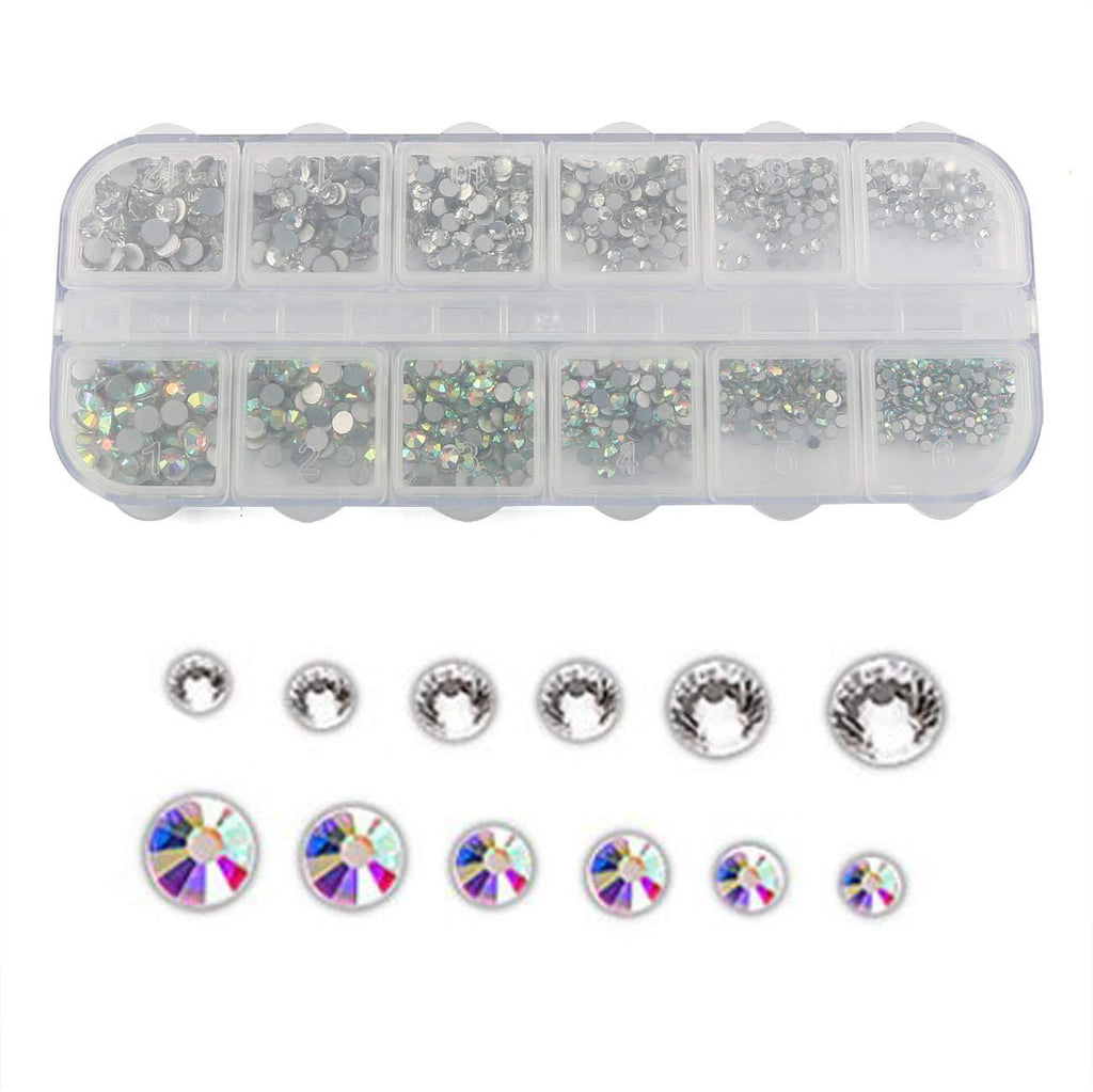 LRONG 1440PCS 6 Sizes (1.5-6 mm) Flat Back Gems Round Crystal Rhinestones with Pick Up Tweezer and Rhinestones Picking Pen for Crafts Nail Face Art Clothes Shoes Bags DIY - BeesActive Australia