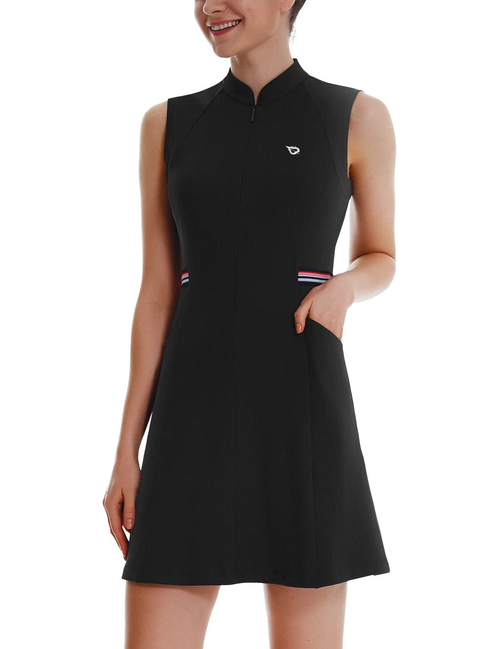 BALEAF Women's Golf Tennis Dress Sleeveless 4-Pockets with Inner Shorts UPF 50+ Athletic Sports Workout Black Medium - BeesActive Australia
