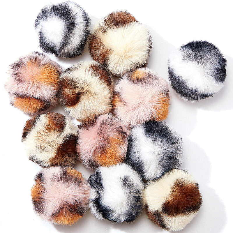 12 Pieces Large Plush Pets Ball Toys Fuzzy Cat Ball Artificial Fur Patch Puff Cat Pom Pom Ball for Indoor Pink Leopard - BeesActive Australia