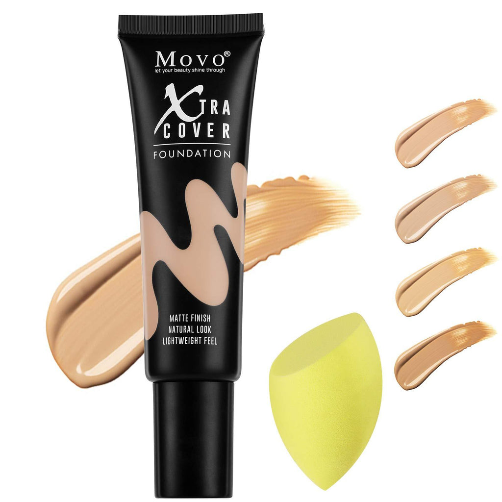 Movo Matte Liquid Foundation and Makeup Sponge Set – 5 Shades Medium Coverage Lightweight Feel Liquid Foundation for Combination / Oily Skin, Flawless Natural Look with Matte Finish 1.0 oz (#2 Natural) #2 Natural - BeesActive Australia