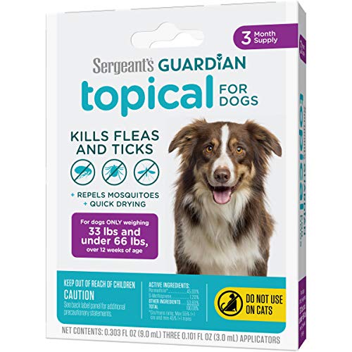 Sergeant's Guardian Flea & Tick Squeeze On Topical for Dogs, 33-66 lbs, 3 Count - BeesActive Australia