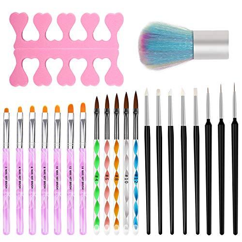 MIUVA Nail Art Decorations Kit,Set of 6 with Acrylic UV Gel Nail Art Brush,Nail Dotting Pen,Nail Liner Tip Detail Brushes Rubber Tip Paint Brushes,Nail Art Dust Remover Brush,Toe separator - BeesActive Australia