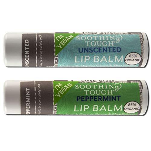 Soothing Touch Vegan Lip Balm - Variety Pack of 2 - Unscented and Peppermint - BeesActive Australia