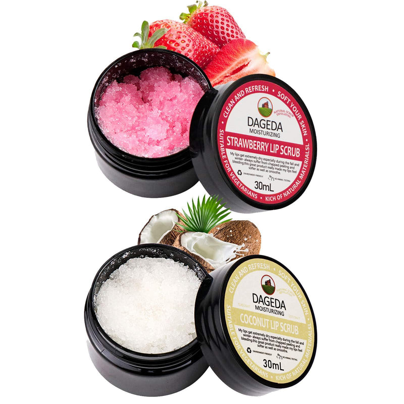 DAGEDA Lip Scrub,Coconut And Strawberry Fruity Sugar Lip Scrubs,Removes Dead Skin Exfoliator&Moisturizer With Cleansing Nourishing Lip Skin Care For Peeling Chapped Lips,Ultra-Hydrating Lip Treatment Coconut & Strawberry - BeesActive Australia