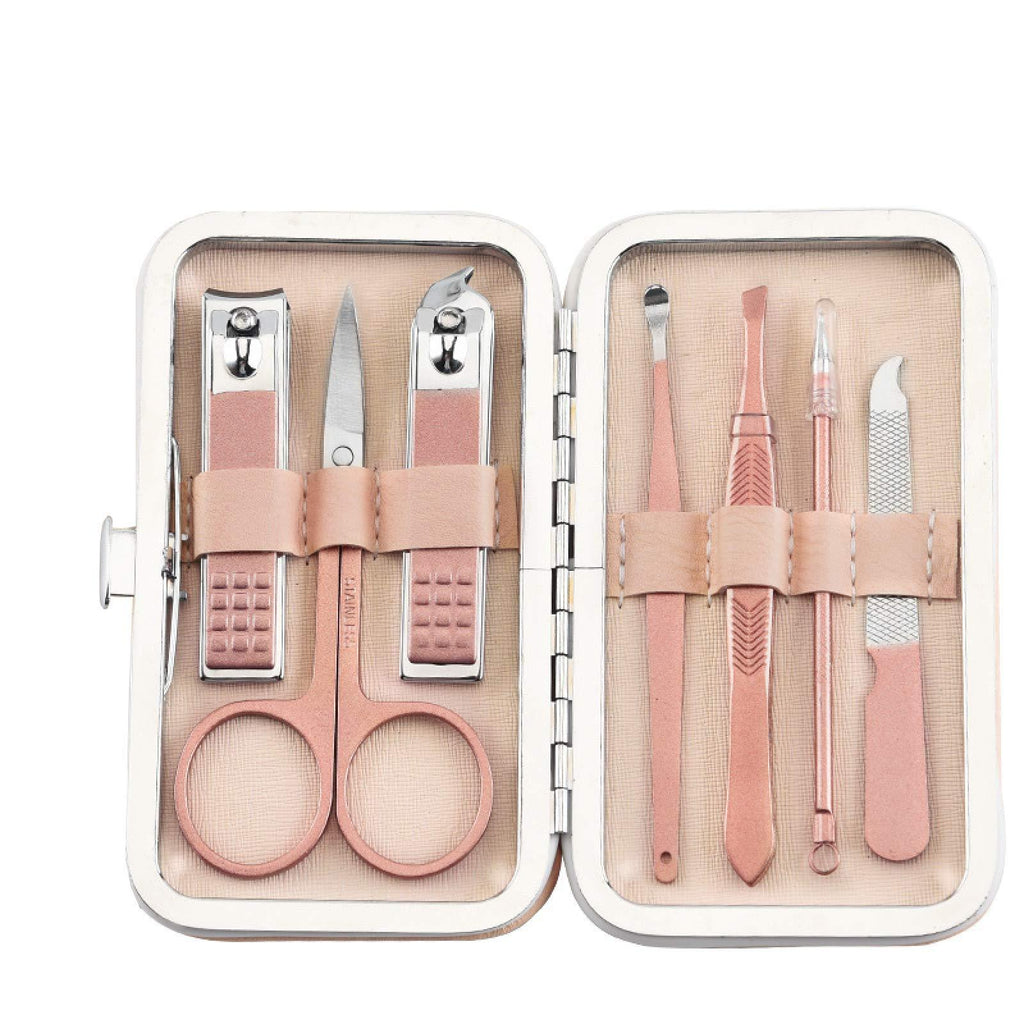 Nail Clipper Set, Manicure, Pedicure Kit, 7 in 1 Stainless Steel Professional Grooming Kit with Leather Travel Case(Rose gold) - BeesActive Australia