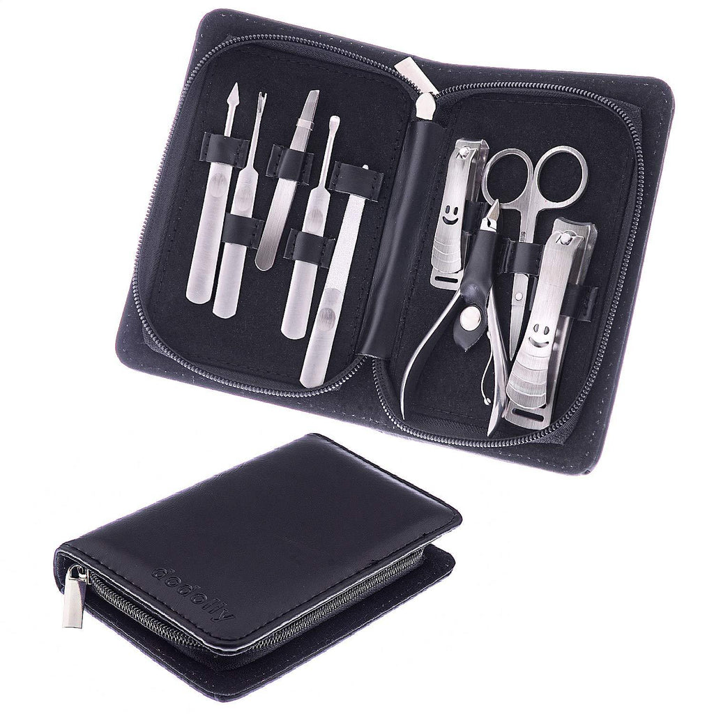 Dodolly Professional Manicure and Pedicure Set, 9 IN 1 Stainless Steel Nail Clipper Scissors Set, Nail Care Tool Kit Grooming Set with Black Leather Case for Women Men - BeesActive Australia