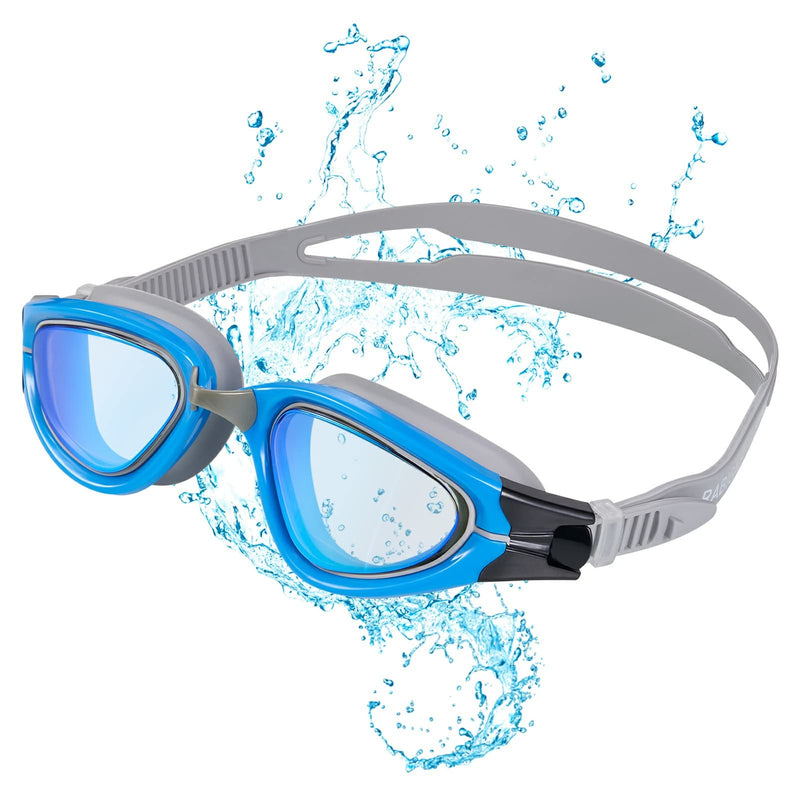 Swim Goggles Swimming Goggles Anti-Fog Mirrored Goggles with 3 Nose Pieces for Women Men Adult Blue - BeesActive Australia