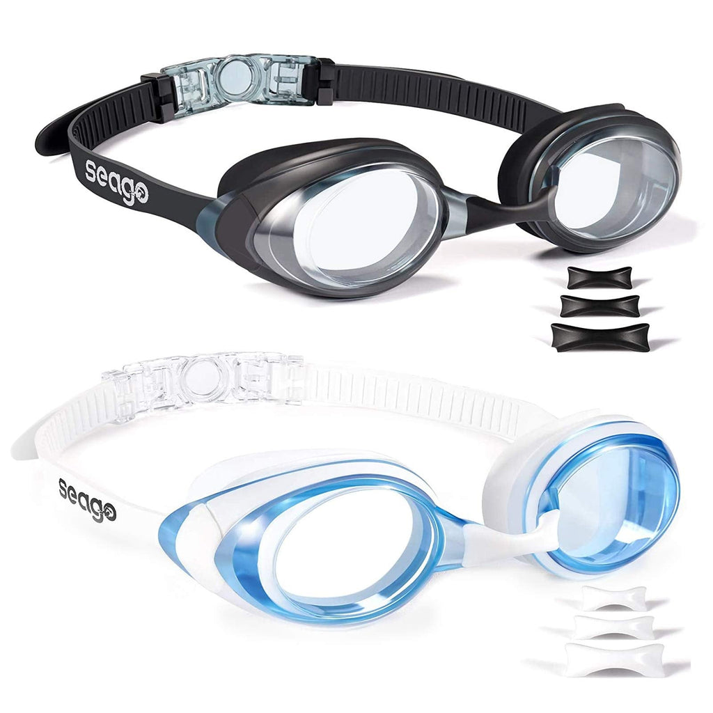 Swimming Goggles 2 Pack Anti-fog Anti-UV Silicone Swim Goggles Adult Women Men Black & Blue White - BeesActive Australia