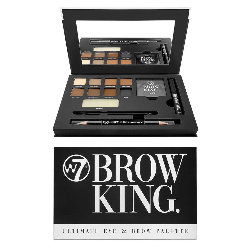 W7 | The Brow King Ultimate Eye and Brow Kit | Groom, Shape and Define | Essentials: Mixing Tray, Wax, Gel, Highlight And Application Brush | Eyeshadow and Eyebrow Colors: Browns, Blacks, Naturals - BeesActive Australia