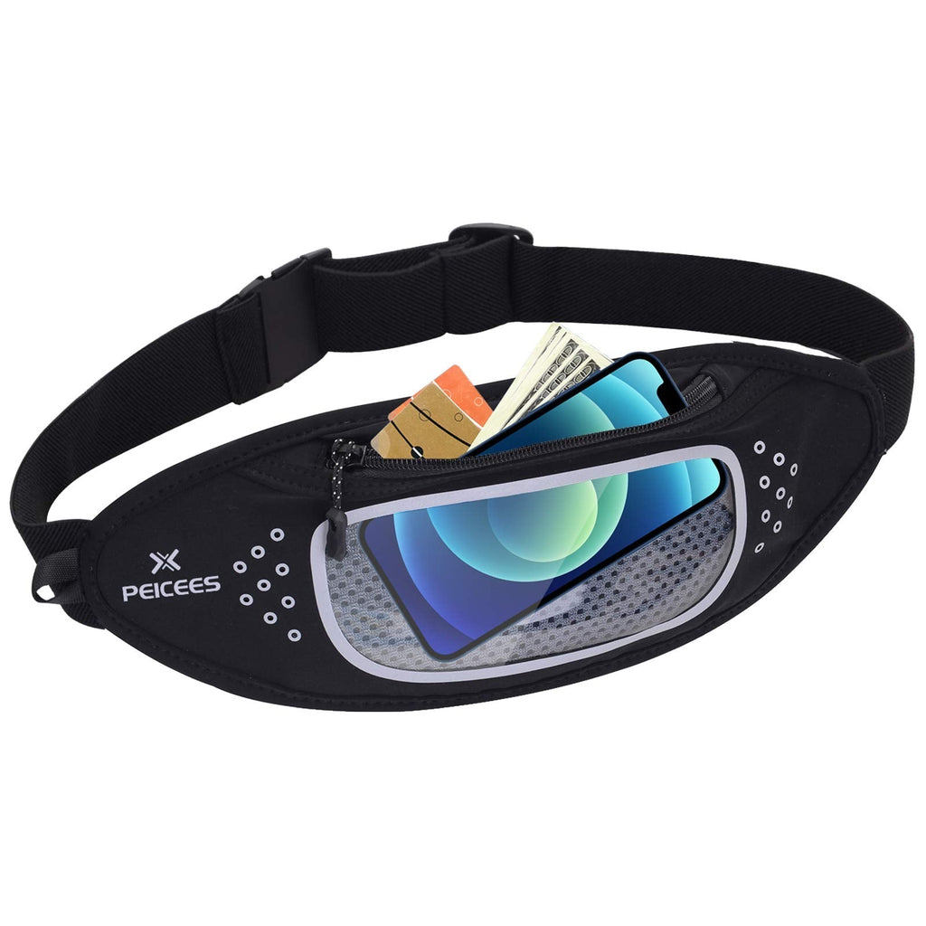 Peicees Running Belt Waist Pack for Women Men Touch Screen Waist Bag Slim Fanny Pack Fits iPhone 11/11Pro Max/12/12 Pro Max/X/XR/XS, Galaxy Note 10/S20 Gray - BeesActive Australia