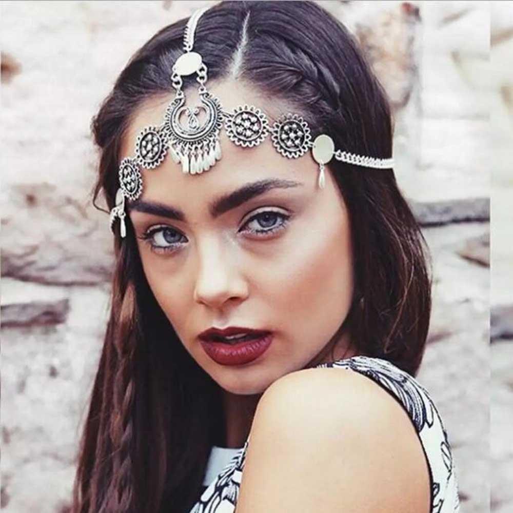 Wekicici Gypsy Forehead Head Chain for Women and Girls Boho Party Jewelry Layering Head Jewelry (Gold) Gold - BeesActive Australia