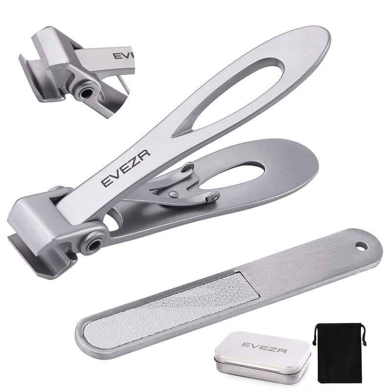 Evezr STRAIGHT EDGE Wide Jaw Nail Clippers, Heavy Duty 15mm Opening Clippers For Cutting Thick And Tough Toenails Or Fingernails, Stainless Steel Clipper And Nail File For Pedicure.… (Silver) - BeesActive Australia