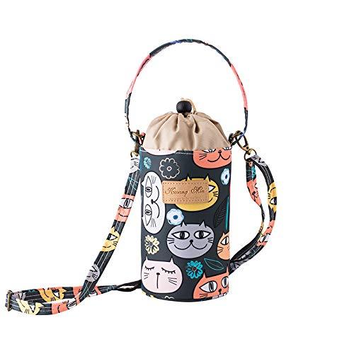 Insulated Water bottle bags, Adjustable Size fitting for Water/Wine/Soda bottles and majority bottles to reduce plastic, Light weight easy carry on,Handholding free with a crossing Body/Shoulder strap Black Kitty Faces - BeesActive Australia