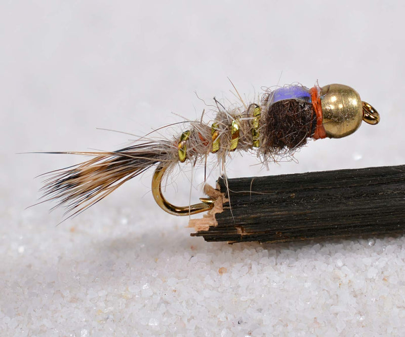 1 Doz - Bead Head Gold Ribbed Hares Ear Flash Back Mayfly Nymph Flies - Mustad Signature Fly Hook Hook #16 - BeesActive Australia