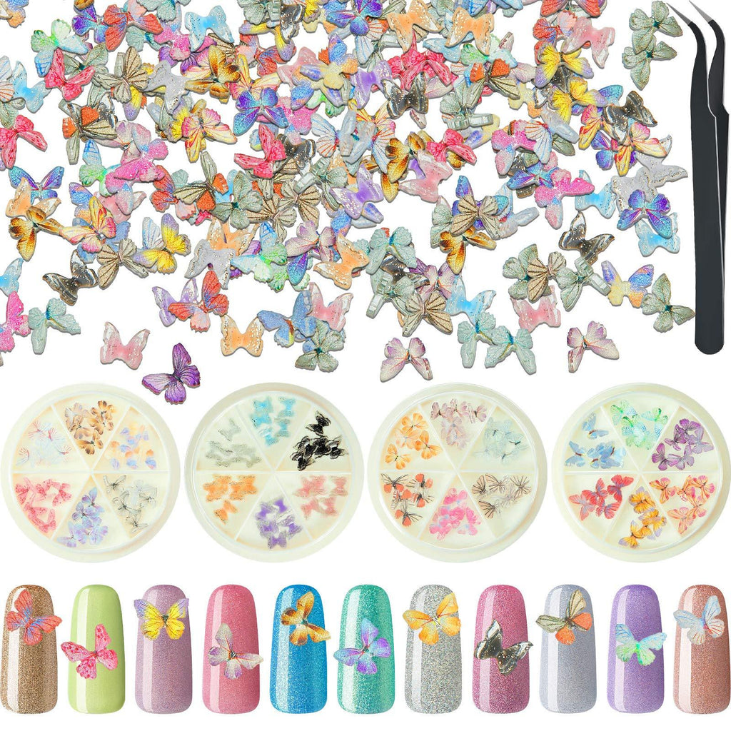 Deesim 120 Pieces 3D Acrylic Butterfly Nail Charms 24 Colors Butterfly Nail Glitter Sets Butterfly Nail Art Charms Decals 3D Butterfly Nail Decoration with Curved Tweezers for Nail Art Decoration DIY - BeesActive Australia