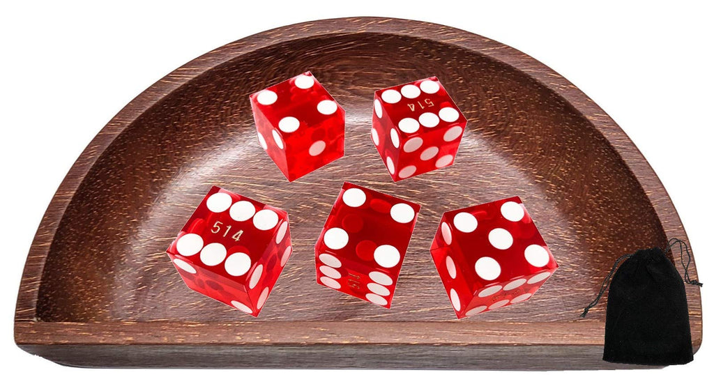 Cyber-Deals Craps Dice Kit - 19mm Serialized AAA Precision Casino Grade Craps Dice (Set of 5), Dice Boat, Dice Storage Pouch Red Dice, Wood Boat - BeesActive Australia