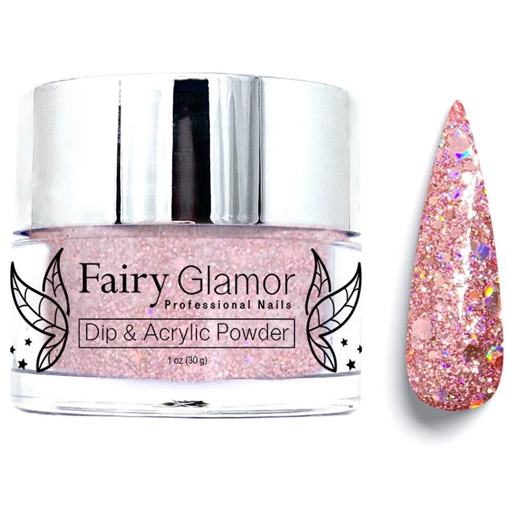 FAIRY GLAMOR Pink Chunky Glitter Dip & Acrylic Nail Powder - Crystal Carnelian - 1 oz - BeesActive Australia