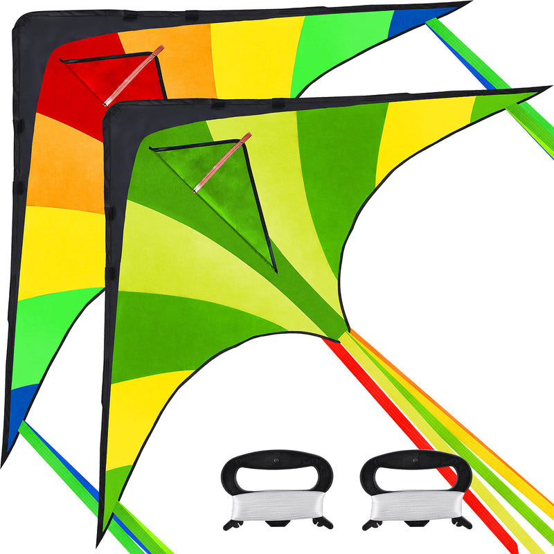 JOYIN 2 Packs Large Delta Kite Green and Rainbow Kite Easy to Fly Huge Kites for Kids and Adults with 262.5 ft Kite String, Large Delta Beach Kite for Outdoor Games and Activities - BeesActive Australia
