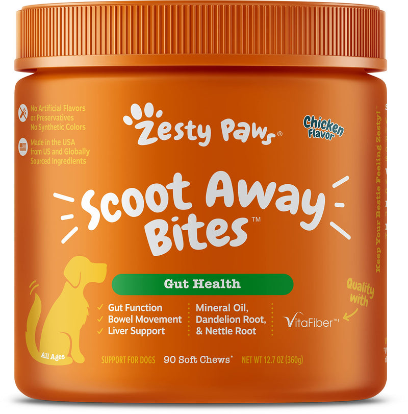 Zesty Paws Scoot Away Soft Chews for Dogs - with Bromelain Enzymes, Vita Fiber & Dandelion Root – for Gut Health & Support for Normal Bowel Movement Chicken 90 Count - BeesActive Australia