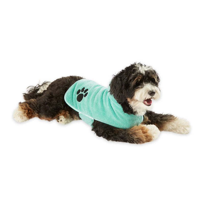 Bone Dry Pet Robe Collection, Embroidered Absorbent Microfiber Bath Robe with Adjustable Closure, for Dogs & Cats, Small, Aqua - BeesActive Australia