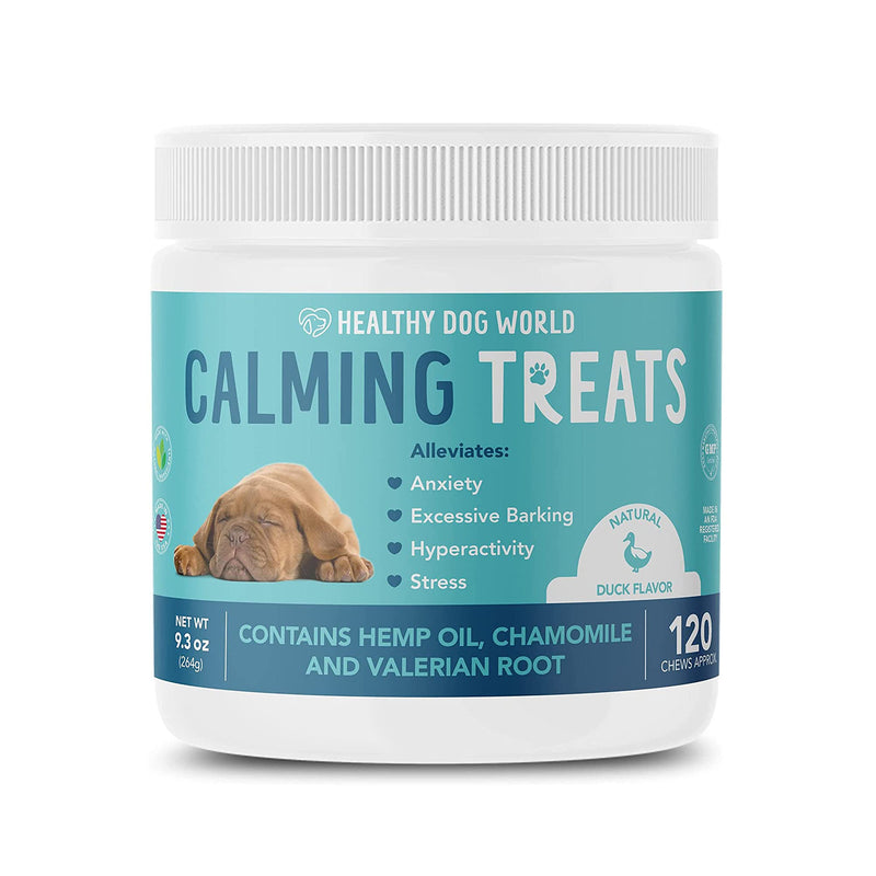 Healthy Dog World Calming Treats for Dogs - All-Natural Soothing Chews with Valerian Root, Chamomile, Passion Flower - Aids with Thunder, Fireworks, Chewing & Barking (Duck,120ct) - BeesActive Australia