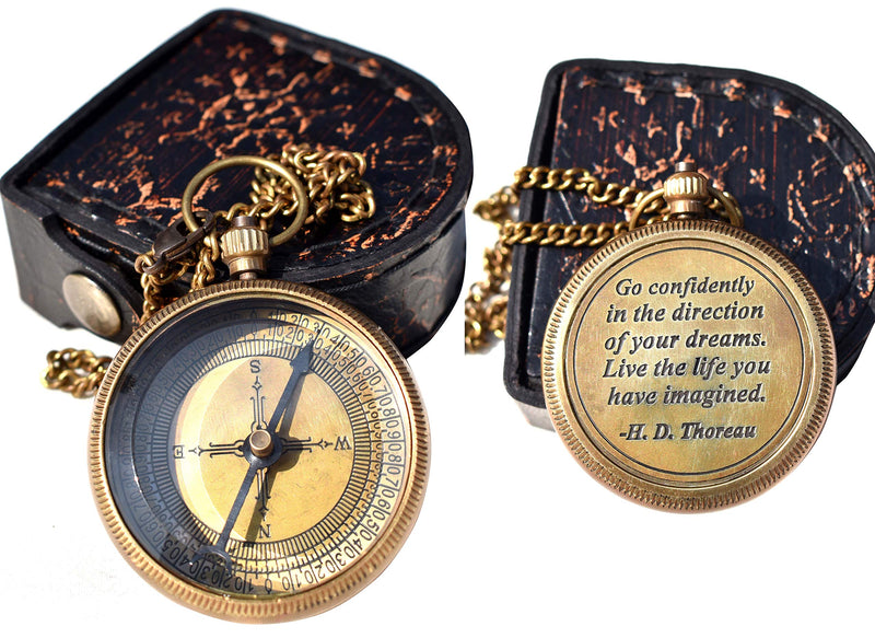 Amazing Art Handicrafts Go Confidently Quote Engraved Compass with Antique Leather case, Camping Compass, Boating Compass,Gift Compass, Graduation Day Gift, Christian Gifts. - BeesActive Australia