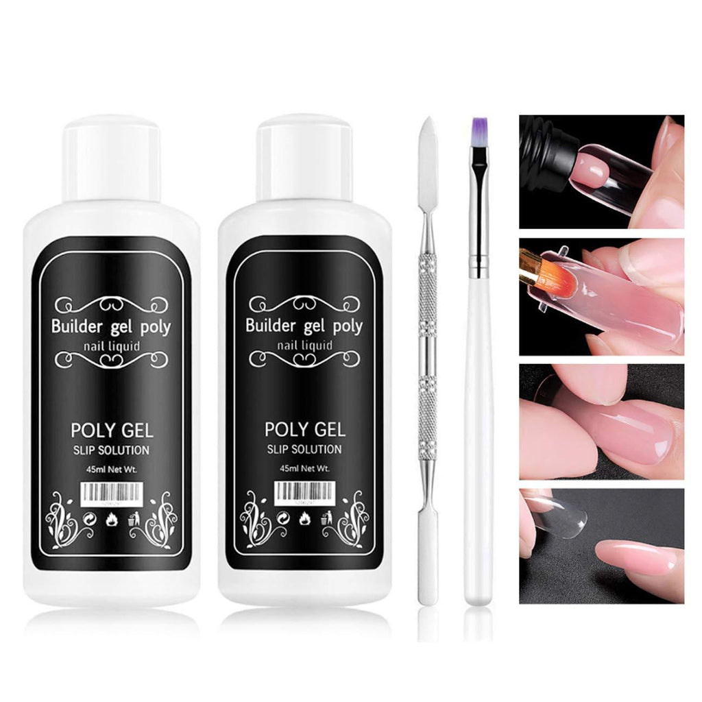 2 PCS Nail Extension Gel Solution,Quick Poly Gel Slip Solution,Nail Extension Gel Liquid Solution,Nail Gel Liquid Extension,Nail Gel Builder Liquid for DIY Nail Art,Contain 1 Brush & 1 Spatula - BeesActive Australia