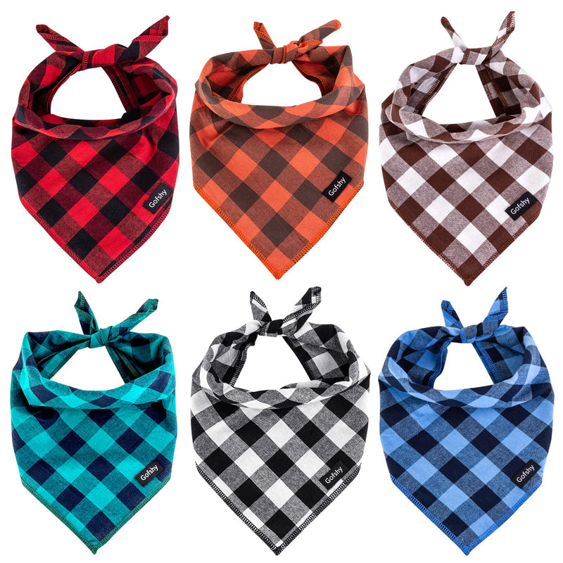 Gofshy Dog Bandanas -6PCS Dog Gifts Red Blue Green Orange Black Brown Buffalo Plaid Dog Scarf Adjustable Dog Accessories Kerchief for Small Medium Large Dogs Cats Puppy Bandanas - BeesActive Australia
