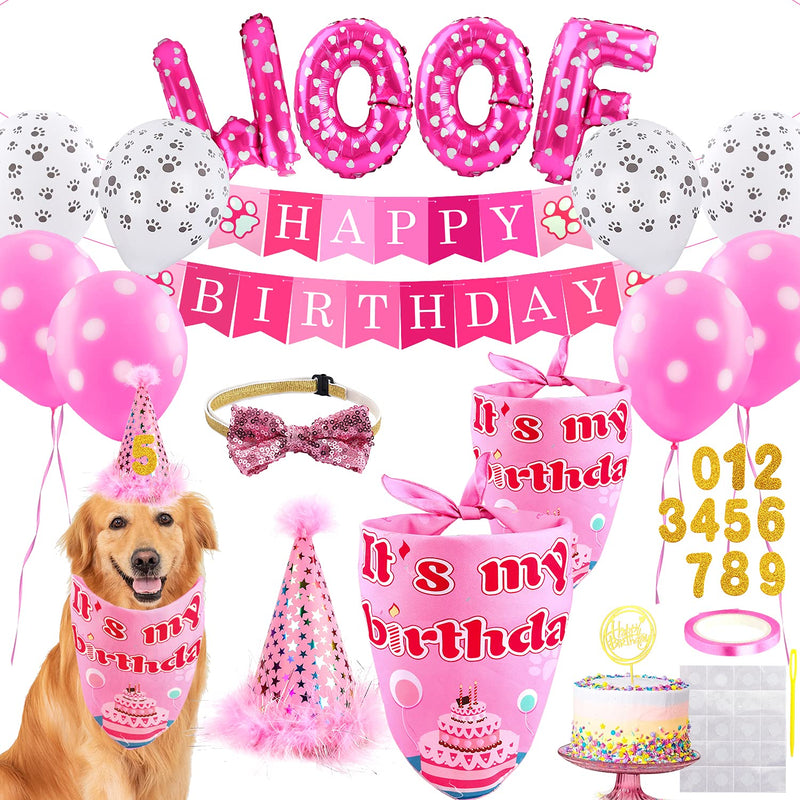 Dog Birthday Party Supplies - Dog Girl Birthday Bandanas Set with Dog Birthday Hat, Scarf, Birthday Banner, Balloons and Bowtie. Puppy Dog Pals Birthday Party Decorations.… A-pink - BeesActive Australia