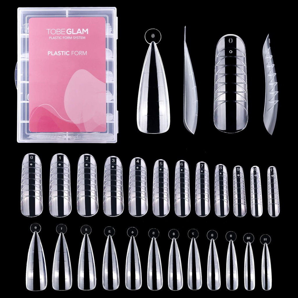 TOBEGLAM Poly Extension Gel Dual Nail Form Molds, 120Pcs Coffin Nails Clear Full Cover False Nail Tips Acrylic Nail Art Mold with Scale for Gel Manicure Nail Art Design 12 Sizes - BeesActive Australia
