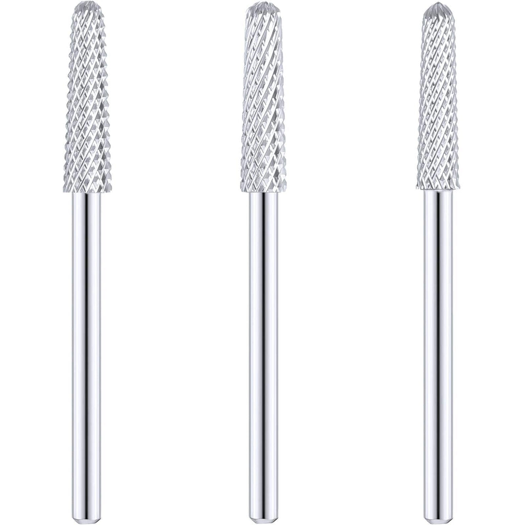 3 Pieces Nail Drill Bits Silver Cone Shape Carbide Bit Carbide Nail Drill Bits for Manicure Pedicure Tools Machine, 3/32 Inch Shank Size, Grit Size XF, F, M - BeesActive Australia
