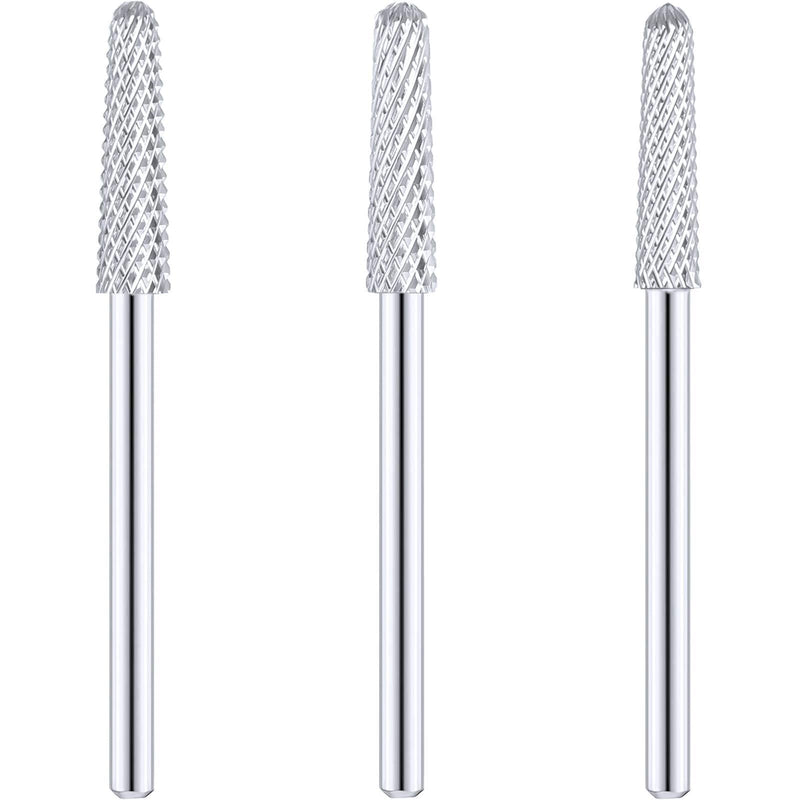3 Pieces Nail Drill Bits Silver Cone Shape Carbide Bit Carbide Nail Drill Bits for Manicure Pedicure Tools Machine, 3/32 Inch Shank Size, Grit Size XF, F, M - BeesActive Australia