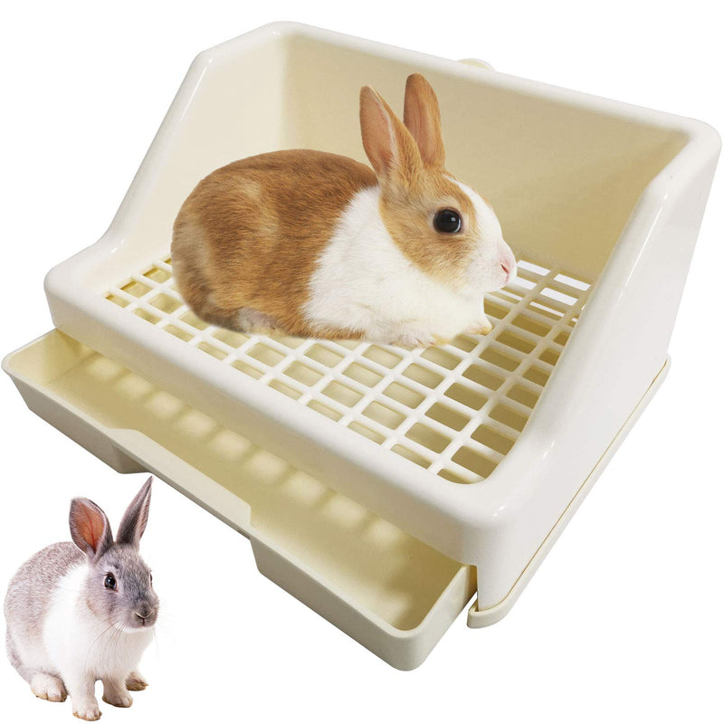 kathson Rabbit Litter Box Trainer Small Animal Potty Corner Toilet with Drawer Pet Cage Pan Litter Bedding Box for Adult Guinea Pig Hamster Bunny Ferret Galesaur Mouse Squirrel White - BeesActive Australia