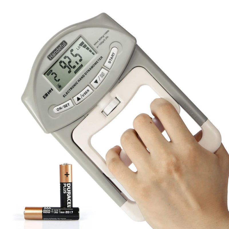 Handeful Digital Hand Dynamometer Grip Strength Measurement Meter Auto Capturing Electronic Hand Grip Power 198Lbs / 90Kgs Gray - BeesActive Australia