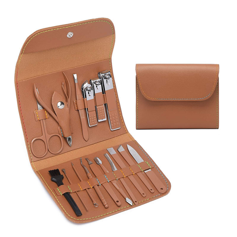 Epartswide Manicure Set,16 in 1 Nail Clippers Set Pedicure Kit Professional Manicure Kit for Pedicure & Manicure, Nail Care Foot Tools withToenail Clippers and Fingernail Clippers (Brown) - BeesActive Australia