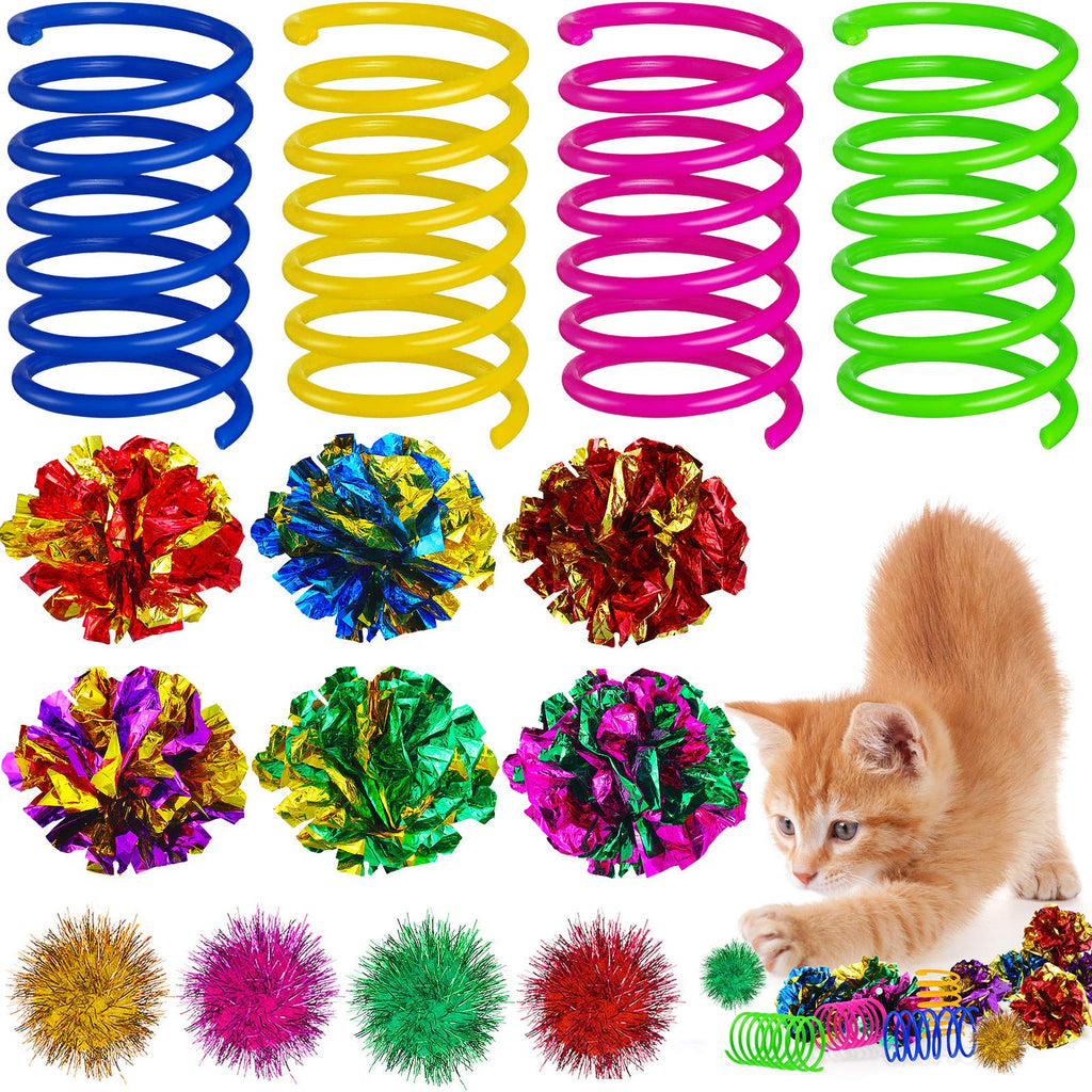 36 Pieces Cat Spiral Spring Christmas Toys Assorted Color Glitter Balls Sparkle Small Pom Pom Balls Colorful Kitten Crinkle Toys Cat Mylar Balls with Rustle Sound for Cats Kittens Playing Interacting - BeesActive Australia
