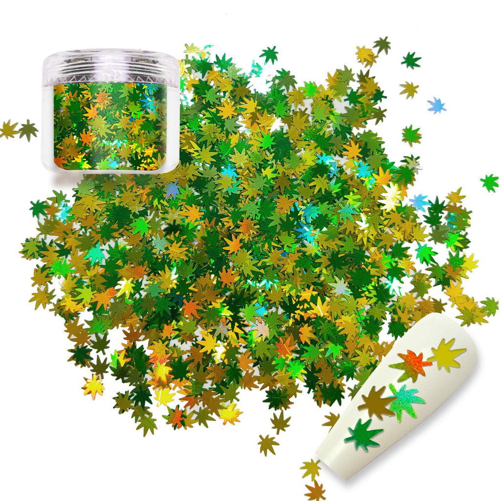 Allstarry Leaves Chunky Glitter Weed Leaf Sequins Holographic Fluorescence Flakes 10g Jar for Festival Rave Face Body Makeup Nail Decoration Holographic Emerald - BeesActive Australia