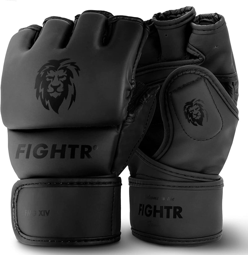 FIGHTR MMA Gloves - for Ideal Stability & Striking Power | Grappling Gloves for MMA, sandbag, Sparring & Training | incl. Carrying Bag Small All Black - BeesActive Australia