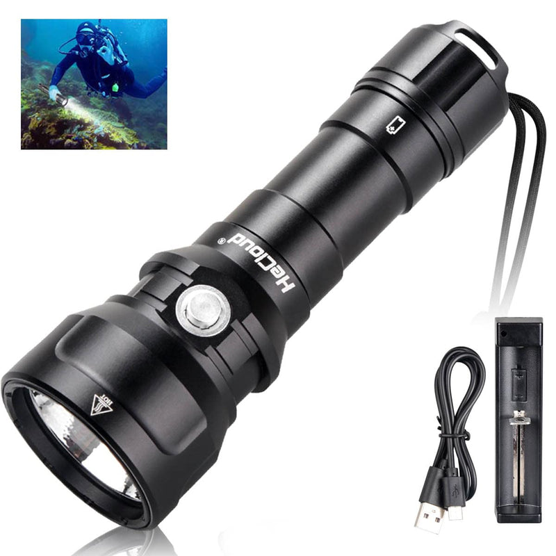 HECLOUD Diving Flashlight with Rechergeable Power 2000 Lumens Underwater Professional Scuba Snorkeling IPX8 Waterproof Super Bright PM70 LED Torch Dive Lights with Charger - BeesActive Australia