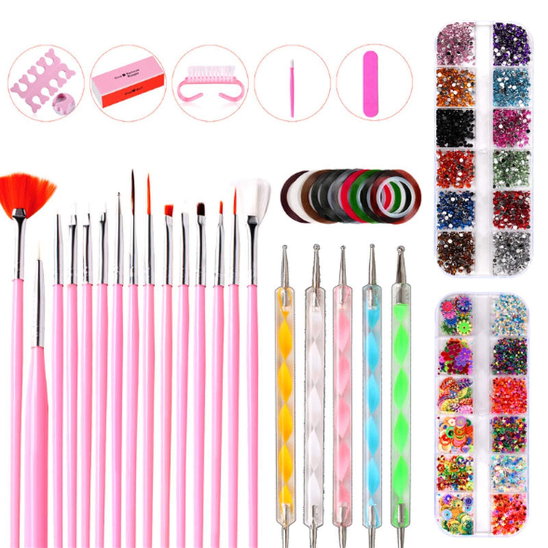 Xinfenglai A 10-piece Set of Nail Art DIY Tools, with Colored Drawing Pens and Point Drill Pens, Rhinestones, Decorations, Gold Thread, Set for Nail Design and DIY - BeesActive Australia